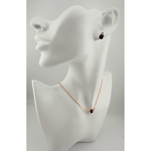 Pretty Black Sapphire & Crystal Necklace & Earrings Set with Rose Gold Overlay - Picture 2 of 13